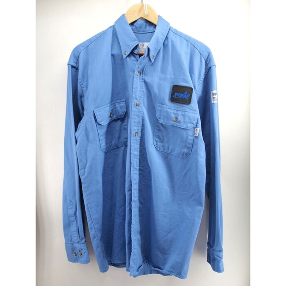 Tyndale FR Button Up Shirt Mens Large‎ Blue  CAL 8 CAT 2 Work Weld - Picture 1 of 10